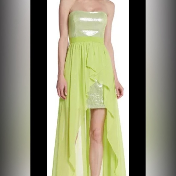 Cache Bright Green Sequin Chiffon Strapless High-Low Maxi/Mini Dress Size 4 Lime - Picture 16 of 16